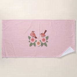 Niedliche Rosa Liebesvögel und blühende Rose Strandtuch