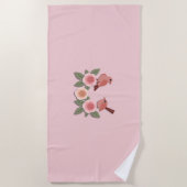 Niedliche Rosa Liebesvögel und blühende Rose Strandtuch (Vorderseite)