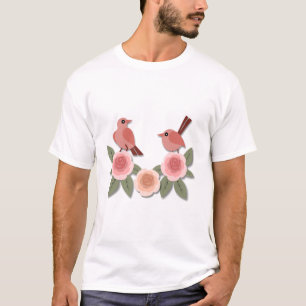 Niedliche Rosa Liebesvögel und blühende Rose T-Shirt