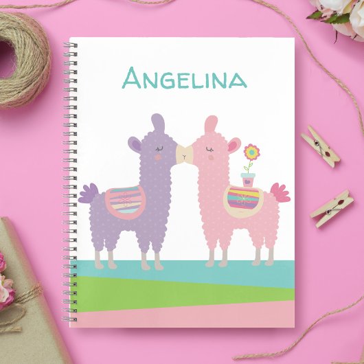 Niedliche Rosa lila Lamas Kiss kawaii geistliche S Notizblock