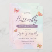 niedliche Rosa Mädchen Glitzer Geburtstag Einladun Einladung (Vorne/Hinten)