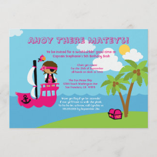Niedliche Rosa-Mädchen-Piratengeburt Einladung