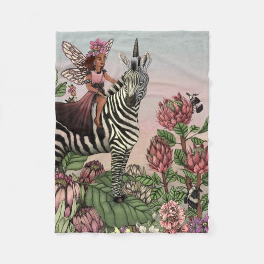 Niedliche Rosa Märchen auf Zebra Einhorn Kunst, Di Fleecedecke (Vorderseite)
