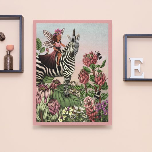 Niedliche Rosa Märchen auf Zebra Einhorn Kunst, Di Leinwanddruck