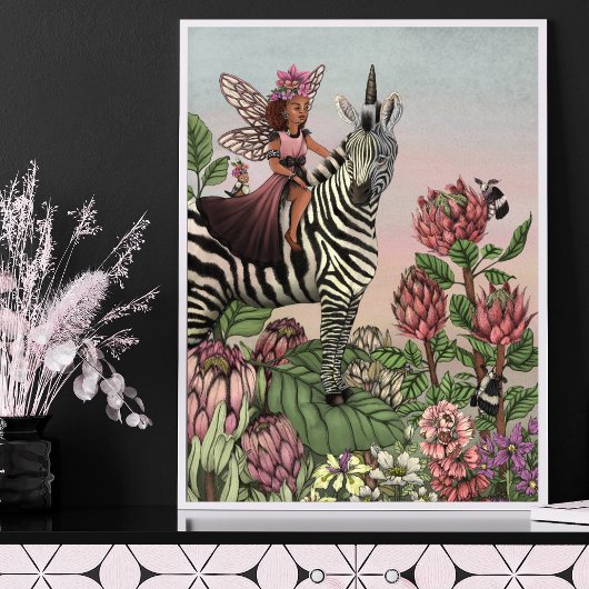 Niedliche Rosa Märchen auf Zebra Einhorn Kunst, Di Poster