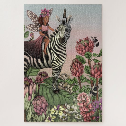 Niedliche Rosa Märchen auf Zebra Einhorn Kunst, Di Puzzle (Vertikal)