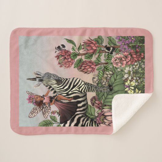 Niedliche Rosa Märchen auf Zebra Einhorn Kunst, Di Sherpadecke (Vorderseite (Horizontal))