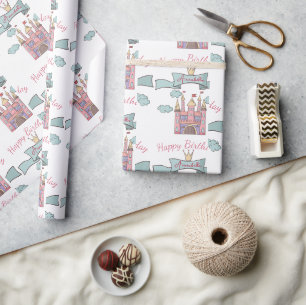 Niedliche rosa Märchenprinzessin Schloss benutzerd Geschenkpapier