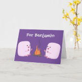 Niedliche Rosa Marshmallows im Cartoon der Lagerfe Karte (Gelbe Blume)