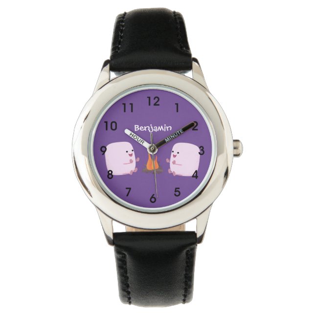 Niedliche rosa Marshmallows im Cartoon des Lagerfe Armbanduhr (Vorderseite)