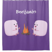 Niedliche rosa Marshmallows im Cartoon des Lagerfe Duschvorhang (Vorderseite)