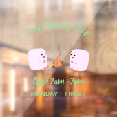 Niedliche rosa Marshmallows im Cartoon des Lagerfe Fensteraufkleber (Blatt 2)