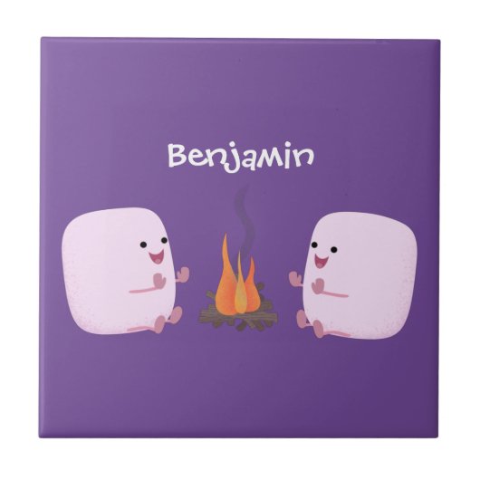 Niedliche rosa Marshmallows im Cartoon des Lagerfe Fliese (Vorderseite)