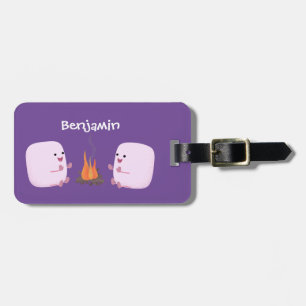 Niedliche rosa Marshmallows im Cartoon des Lagerfe Gepäckanhänger