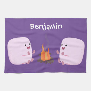 Niedliche rosa Marshmallows im Cartoon des Lagerfe Geschirrtuch