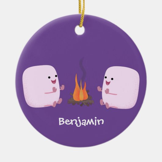 Niedliche rosa Marshmallows im Cartoon des Lagerfe Keramik Ornament (Vorne)