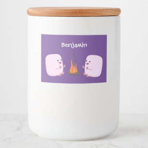 Niedliche rosa Marshmallows im Cartoon des Lagerfe Lebensmitteletikett