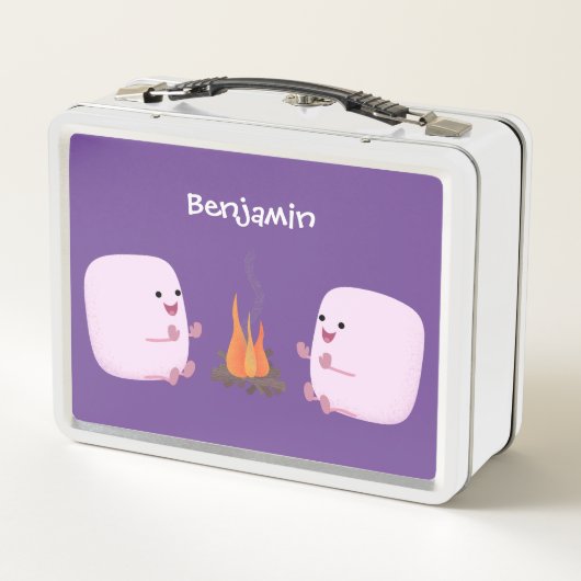 Niedliche rosa Marshmallows im Cartoon des Lagerfe Metall Brotdose (Rückseite)