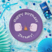 Niedliche rosa Marshmallows im Cartoon des Lagerfe Pappteller (Party)