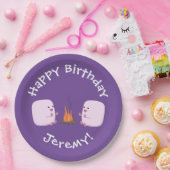 Niedliche rosa Marshmallows im Cartoon des Lagerfe Pappteller (Party)