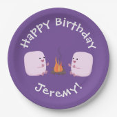 Niedliche rosa Marshmallows im Cartoon des Lagerfe Pappteller (Vorderseite)