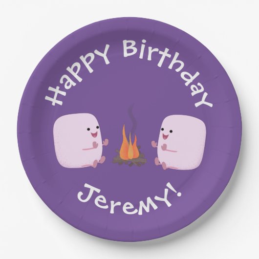 Niedliche rosa Marshmallows im Cartoon des Lagerfe Pappteller (Vorderseite)