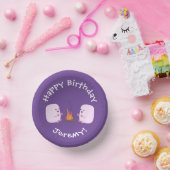 Niedliche rosa Marshmallows im Cartoon des Lagerfe Pappteller (Party)
