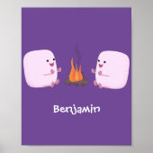 Niedliche rosa Marshmallows im Cartoon des Lagerfe Poster (Vorne)