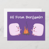 Niedliche rosa Marshmallows im Cartoon des Lagerfe Postkarte (Vorne/Hinten)