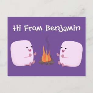 Niedliche rosa Marshmallows im Cartoon des Lagerfe Postkarte