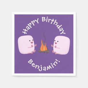 Niedliche rosa Marshmallows im Cartoon des Lagerfe Serviette