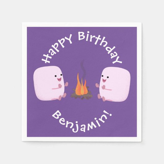 Niedliche rosa Marshmallows im Cartoon des Lagerfe Serviette (Vorderseite)