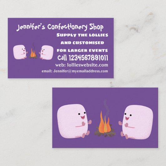 Niedliche rosa Marshmallows im Cartoon des Lagerfe Visitenkarte (Vorne/Hinten)