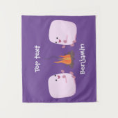 Niedliche rosa Marshmallows im Cartoon des Lagerfe Wandteppich (Vorderseite)