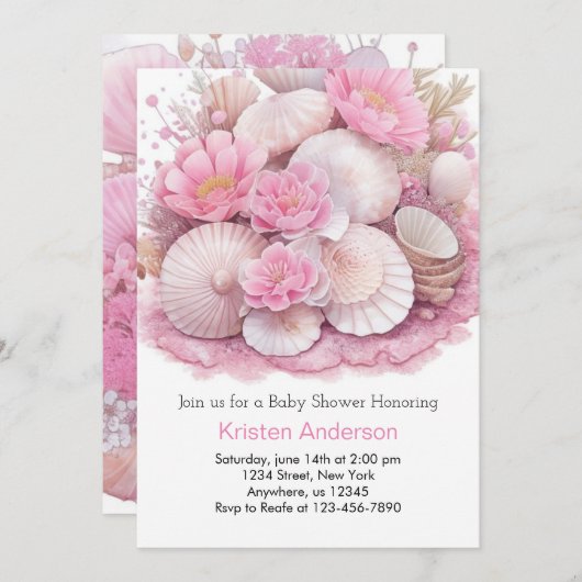 Niedliche Rosa Meer Muschel Adventure Girl Baby Du Einladung (Vorne/Hinten)