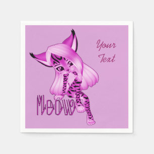 Niedliche rosa Meow-Tiger-Katzen-Servietten Serviette