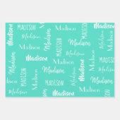 Niedliche rosa Minze lila Farbpunkte Name Geburtst Geschenkpapier Set (Vorderseite 3)