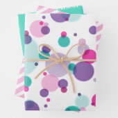 Niedliche rosa Minze lila Farbpunkte Name Geburtst Geschenkpapier Set (Beispiel)