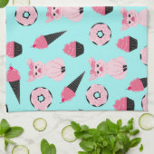 Niedliche Rosa Minze Piggy Donut Ice Creme Cone Mu Geschirrtuch (Gefaltet)