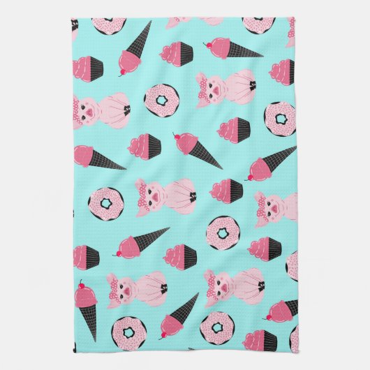 Niedliche Rosa Minze Piggy Donut Ice Creme Cone Mu Geschirrtuch (Vertikal)