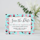 Niedliche Rosa Minze Piggy Donut Ice Creme Cone Mu Save The Date (Stehend Vorderseite)