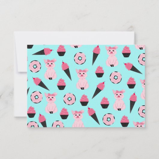 Niedliche Rosa Minze Piggy Donut Ice Creme Cone Mu Save The Date (Rückseite)