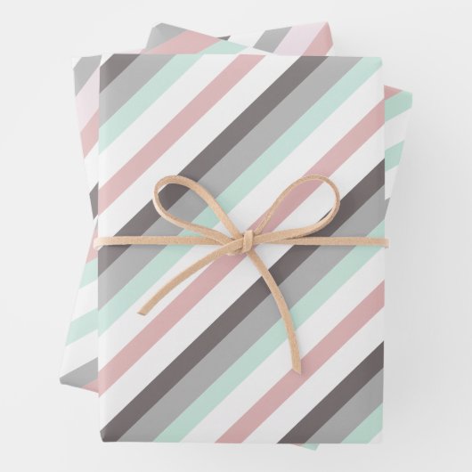 Niedliche rosa Minzgrün und graue Streifen Geschenkpapier Set (Beispiel)