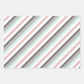 Niedliche rosa Minzgrün und graue Streifen Geschenkpapier Set (Vorderseite)