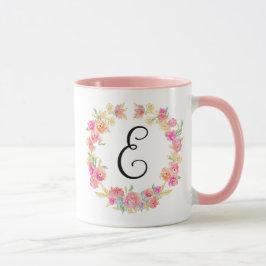 Niedliche rosa Monogramm (E) Blume Tasse