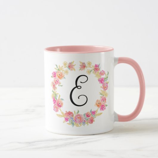 Niedliche rosa Monogramm (E) Blume Tasse (Rechts)