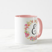 Niedliche rosa Monogramm (E) Blume Tasse (VorderseiteRechts)