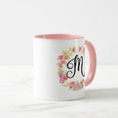Niedliche rosa Monogramm (M) Blume Tasse (VorderseiteRechts)