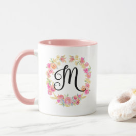 Niedliche rosa Monogramm (M) Blume Tasse