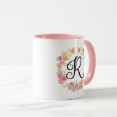 Niedliche rosa Monogramm (R)-Blume Tasse (VorderseiteRechts)